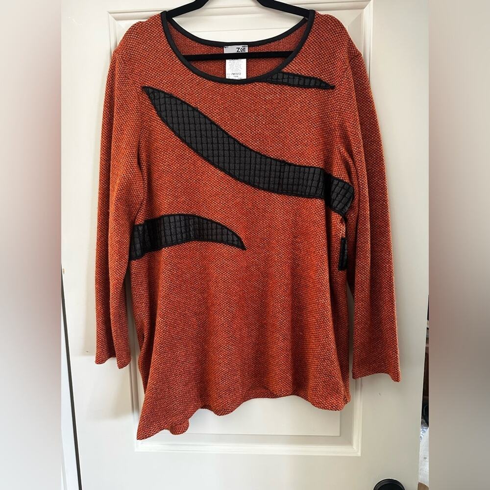 Zoe Plus Size Orange Black Textured Knit Asymmetrical Tunic Top‎ XL
